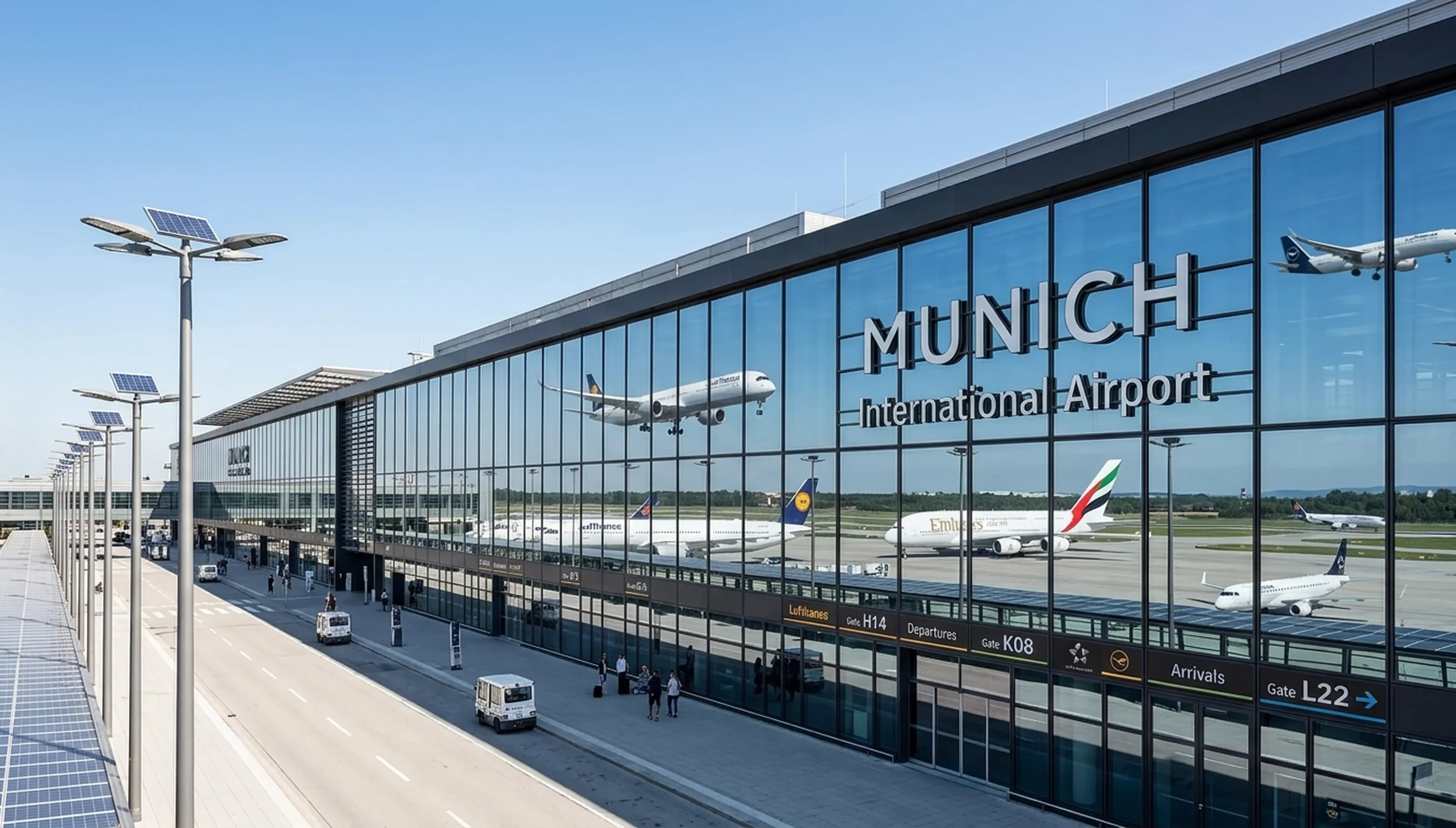 Munich Airport terminal and aircraft apron