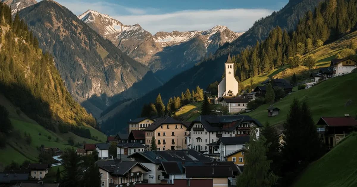 Grossarl village in a green Alpine valley beneath Salzburg mountains