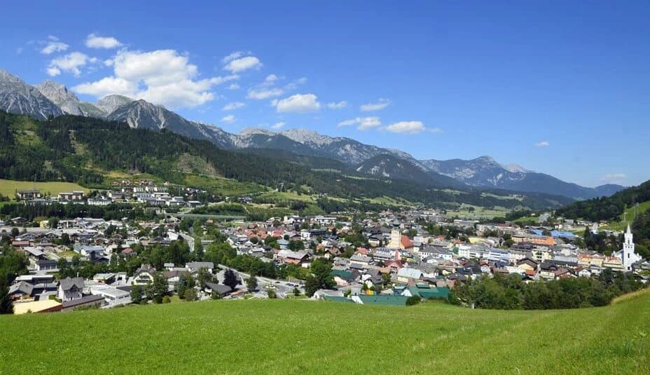 Schladming town beneath the Styrian Alps and Dachstein mountains