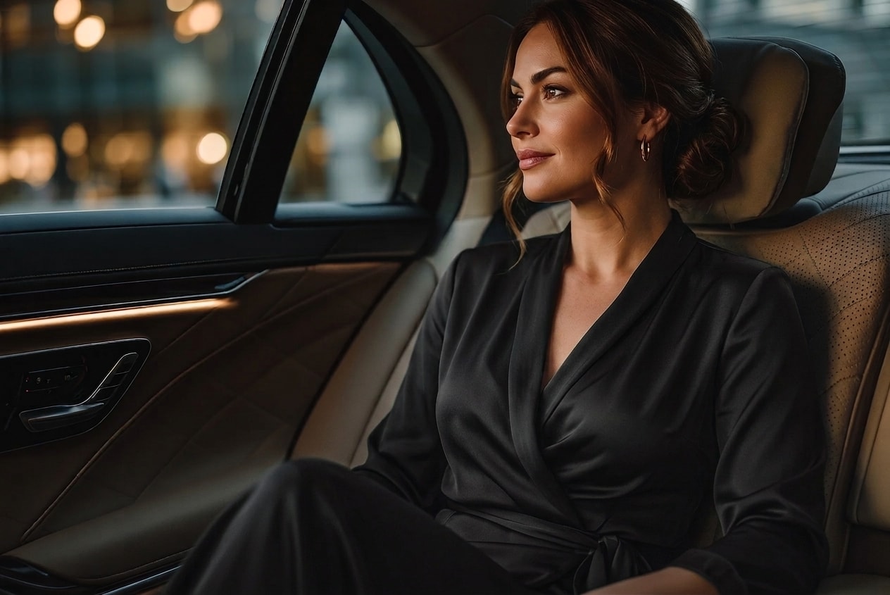Passenger relaxing in a premium Salzburg taxi transfer vehicle